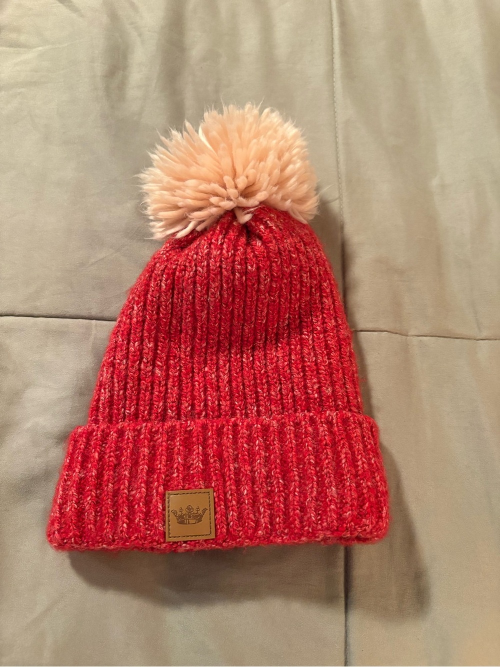 Red Knit Pom Pom Beanie Hat